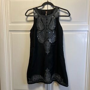 Free People Sleeveless Embroidered And Silver Sequined Mini Dress Size Women’s 0